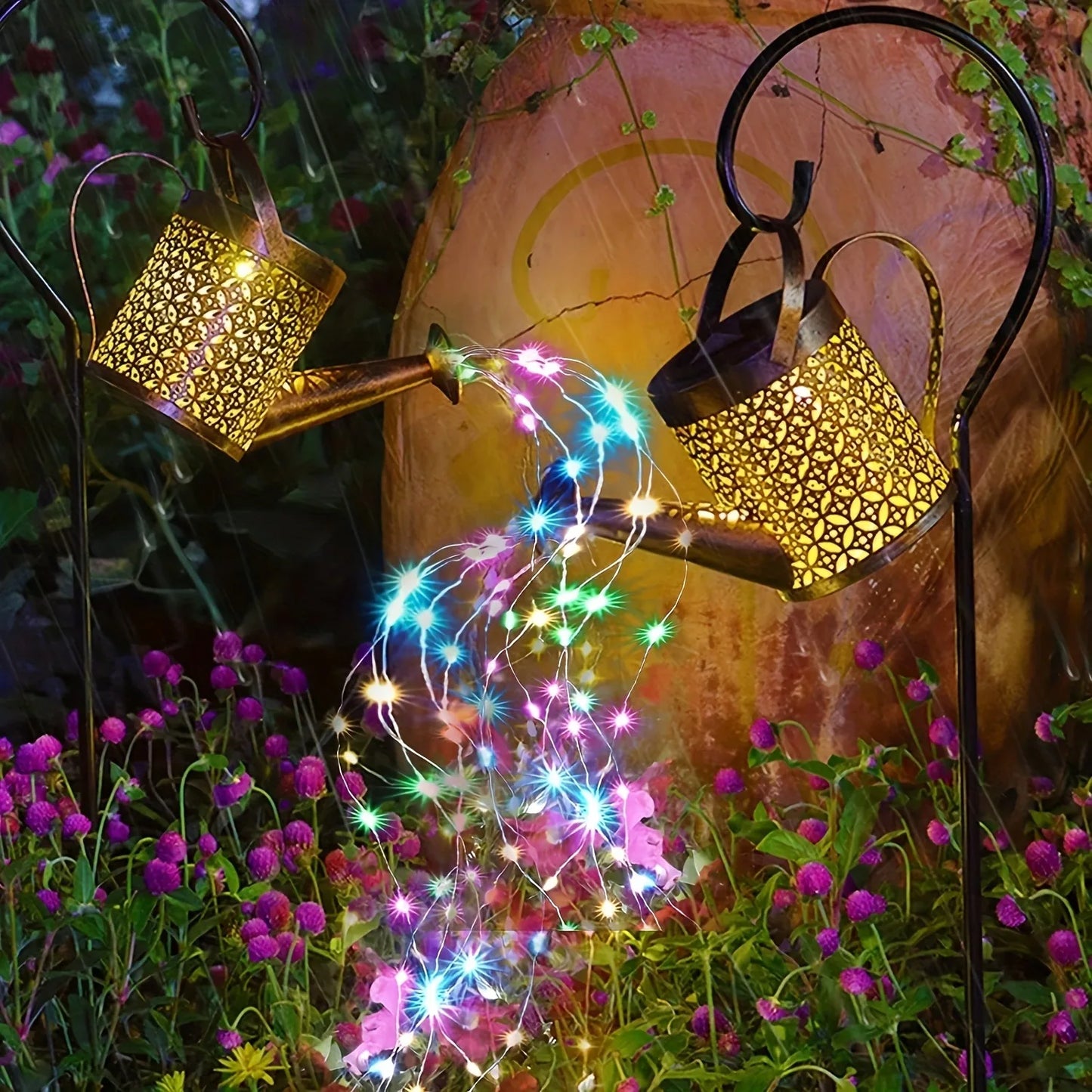 Solar Watering Can Light Outdoor Garden Art LED String Light Hanging Kettle Lantern Pathway Patio Decorative Lamp Stake Light