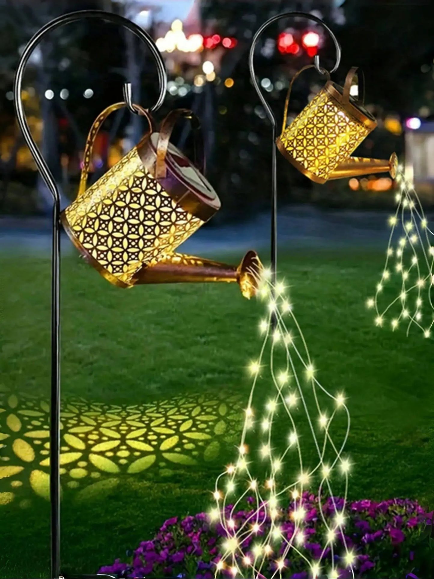 Solar Watering Can Light Outdoor Garden Art LED String Light Hanging Kettle Lantern Pathway Patio Decorative Lamp Stake Light