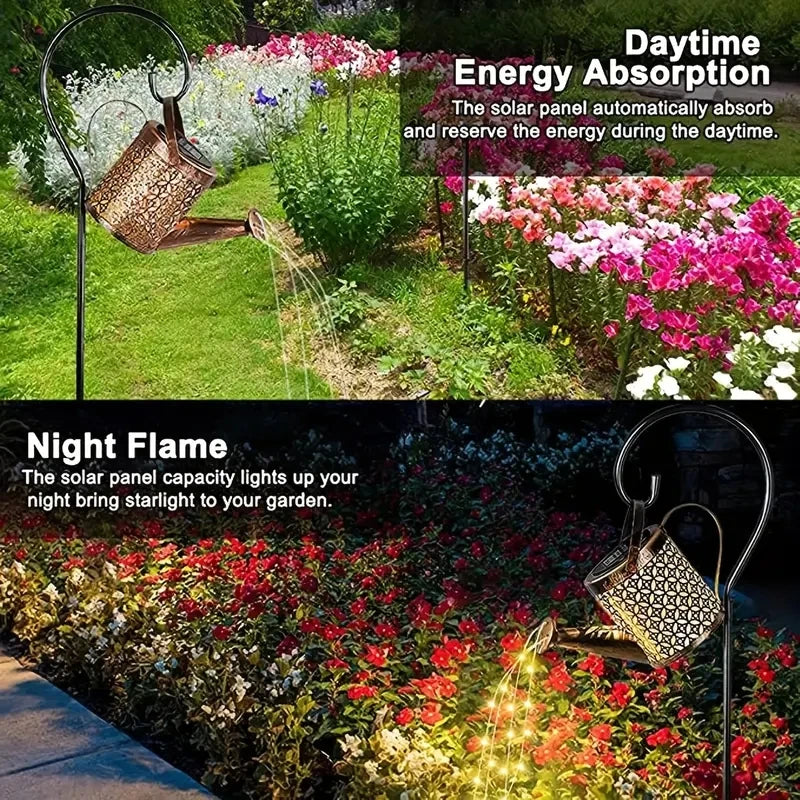 Solar Watering Can Light Outdoor Garden Art LED String Light Hanging Kettle Lantern Pathway Patio Decorative Lamp Stake Light