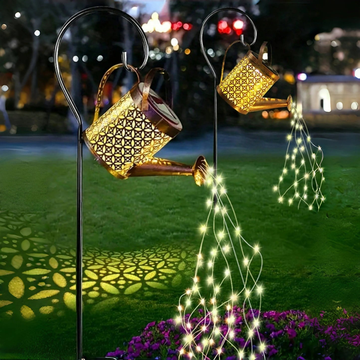 Solar Watering Can Light Outdoor Garden Art LED String Light Hanging Kettle Lantern Pathway Patio Decorative Lamp Stake Light